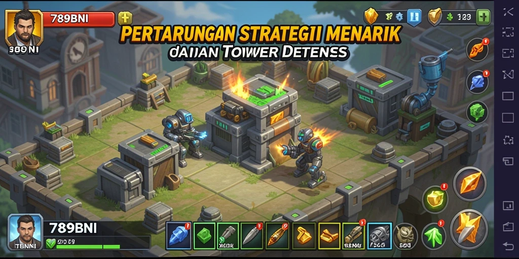 Screenshot utama menampilkan aksi seru gameplay Tower Defense.