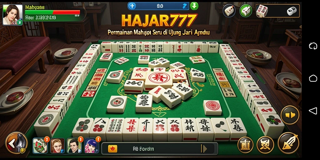 Tampilan gameplay HAJAR777 yang menampilkan ubin Mahjong dan suasana permainan.