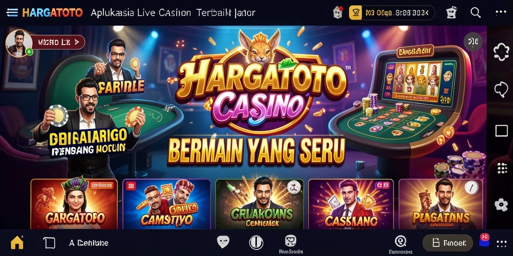 Screenshot permainan HARGATOTO menampilkan dealer profesional dan suasana kasino langsung yang mendebarkan.