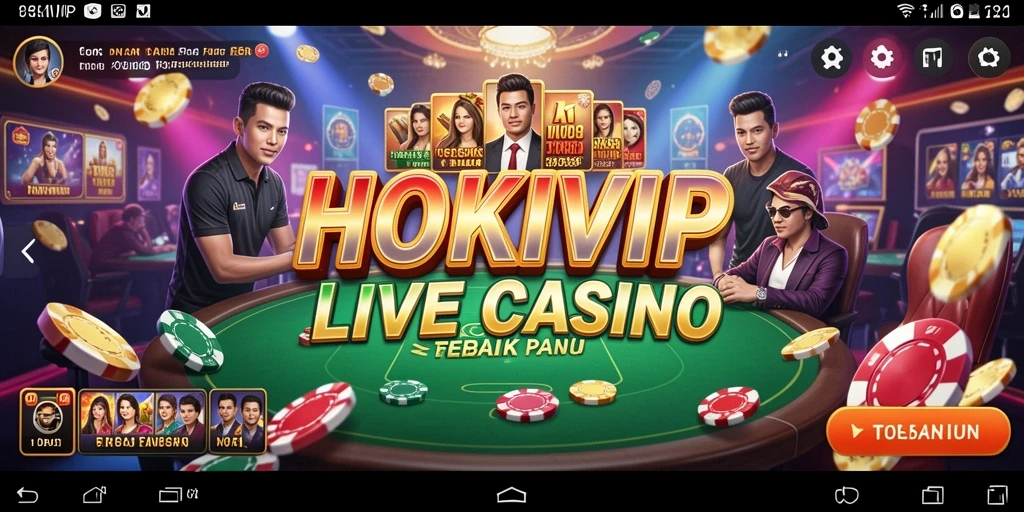 Screenshot gameplay HOKIVIP menampilkan dealer langsung dan suasana kasino.