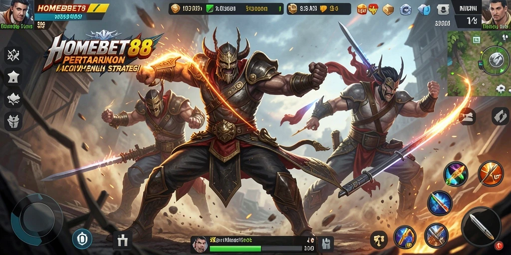 Screenshot menunjukkan karakter dalam aksi bertempur dengan musuh.