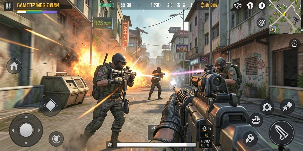 Screenshot gameplay IN22 dengan aksi tembak-menembak yang seru.