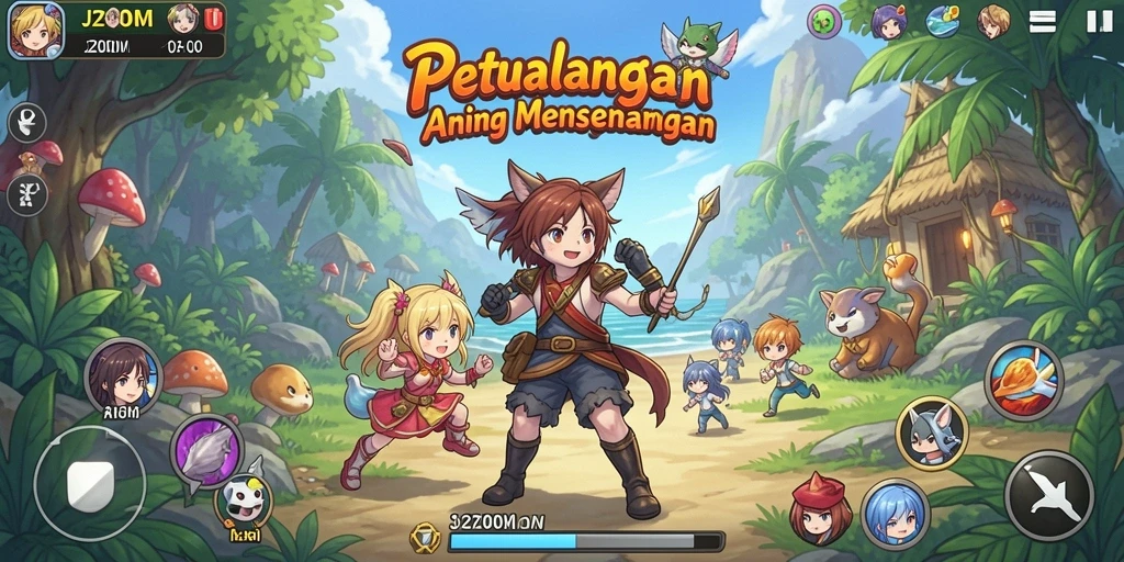 Tampilan gameplay J200M dengan karakter Anime yang menarik.