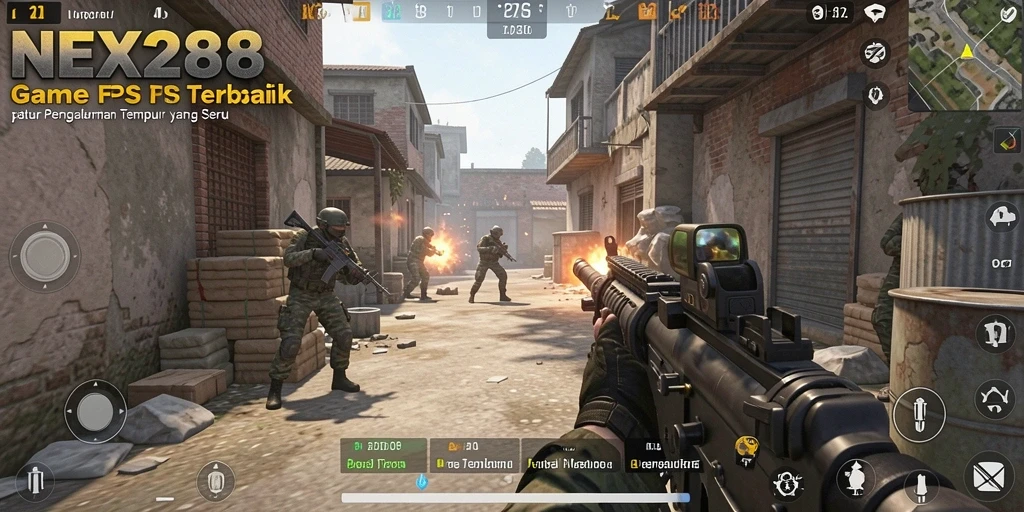 Screenshot NEX288 menampilkan momen seru dalam pertempuran FPS.