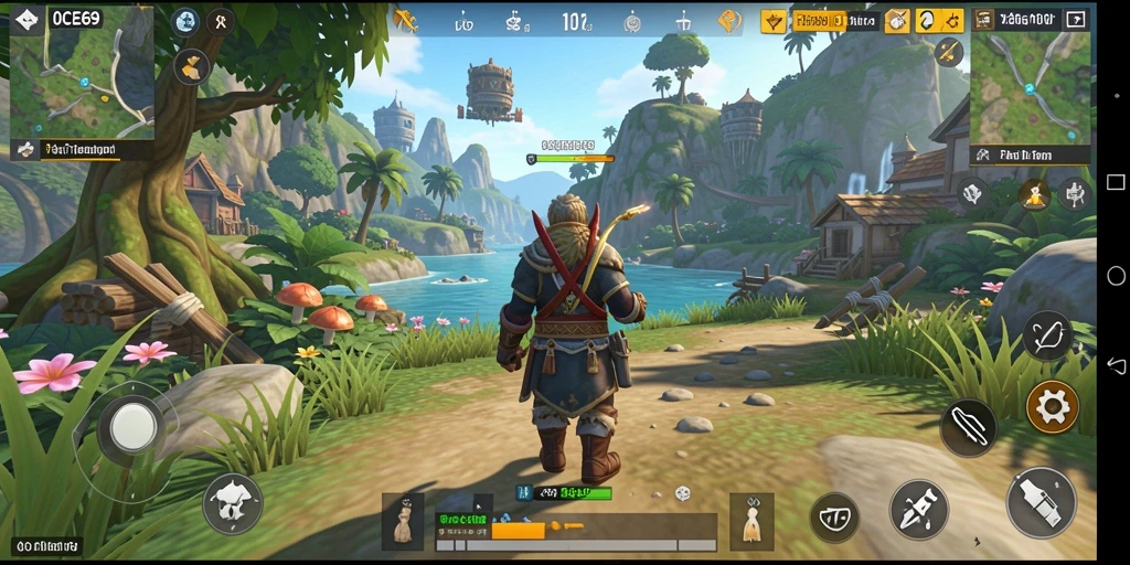 Screenshot OCE69 menampilkan pemain menjelajahi dunia terbuka yang berwarna-warni.