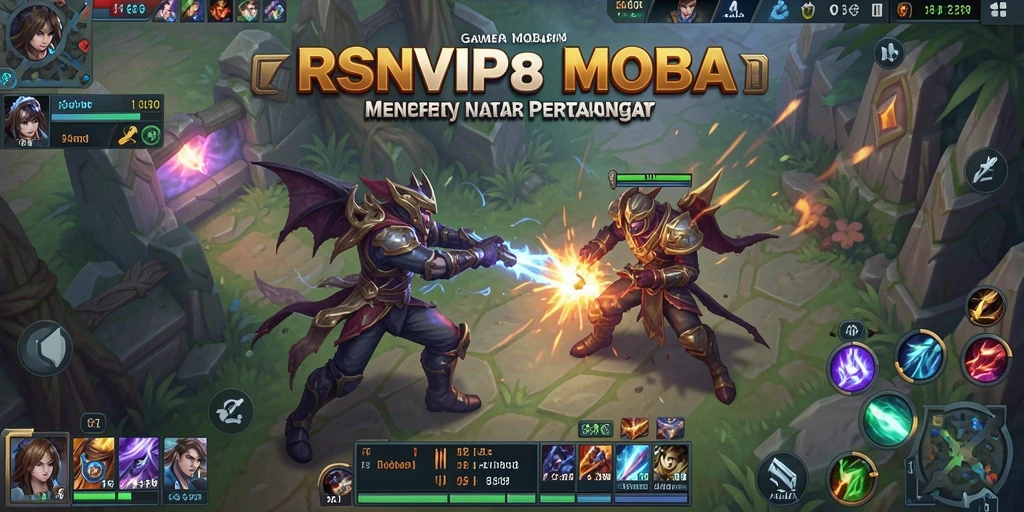 Tangkapan layar gameplay RSNVIP8 dengan aksi pertempuran MOBA yang seru.