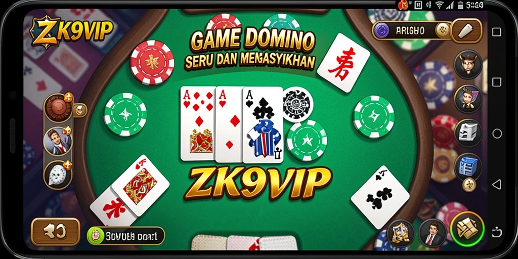 Screenshot gameplay ZK9VIP dengan tampilan kartu Domino.